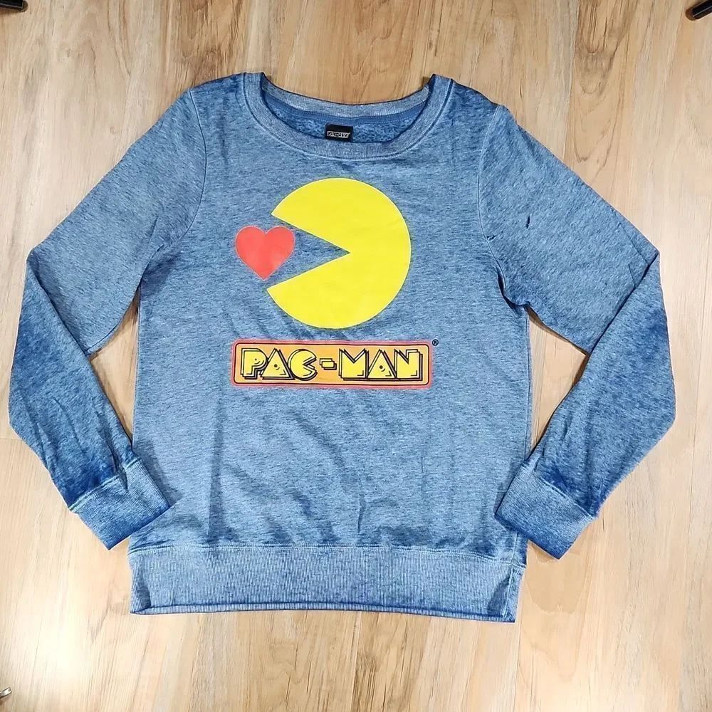 ☔️🔹️Vintage Pac Man Blue Distressed Burnout Sweatshirt Medium
